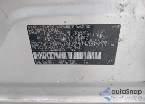 2009 Toyota Rav4 z USA, uszkodzony, nr VIN 2T3ZF33V39W006365